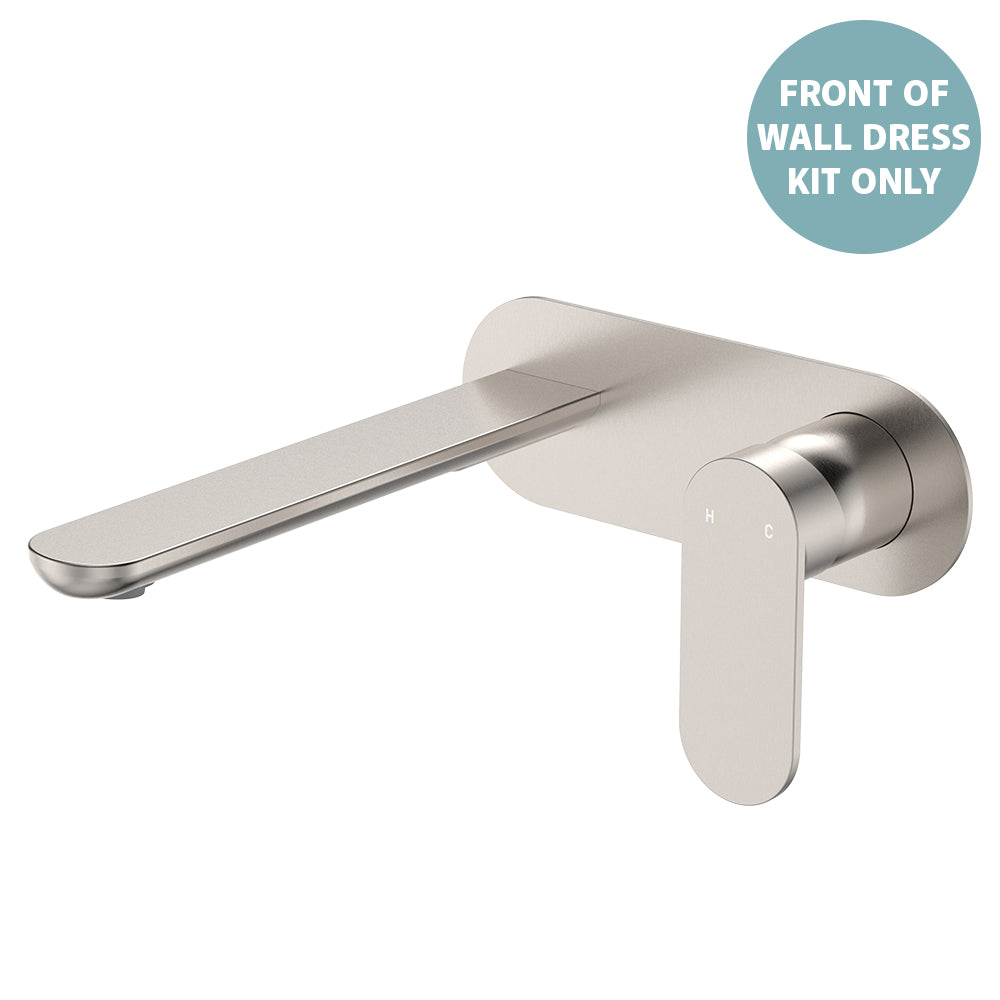 Empire Slim Basin/Bath Wall Mixer Set Dress Kit, Oval Plate, 200mm Outlet - Trim Kit Only - Brushed Nickel