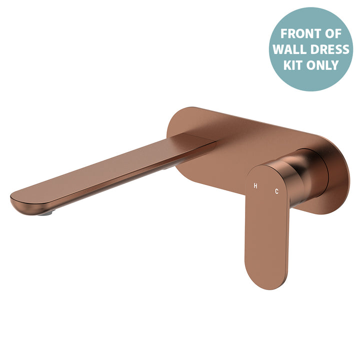 Empire Slim Basin/Bath Wall Mixer Set Dress Kit, Oval Plate, 200mm Outlet - Trim Kit Only - Brushed Copper