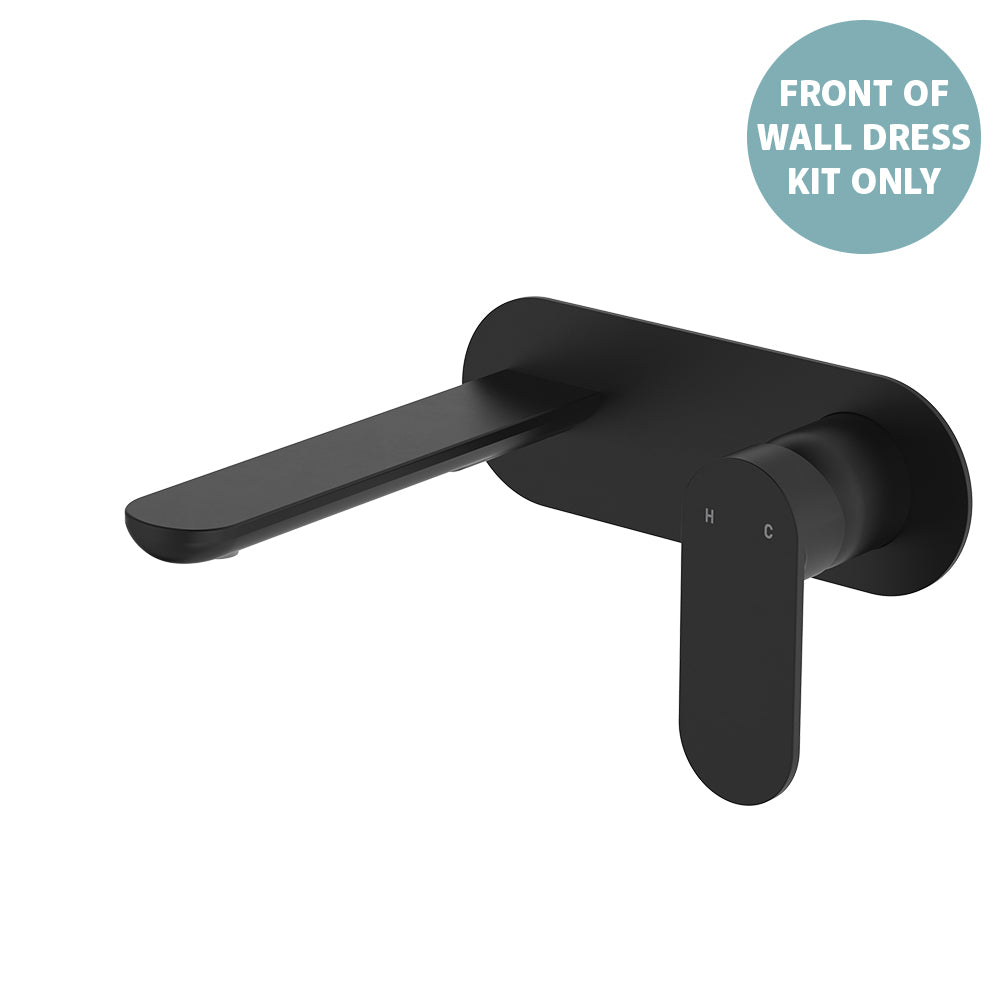 Empire Slim Basin/Bath Wall Mixer Set Dress Kit, Oval Plate, 160mm Outlet - Trim Kit Only - Matte Black