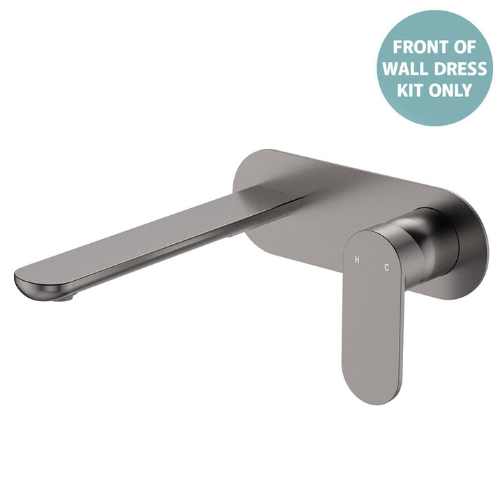 Empire Slim Basin/Bath Wall Mixer Set Dress Kit, Oval Plate, 200mm Outlet - Trim Kit Only - Gun Metal