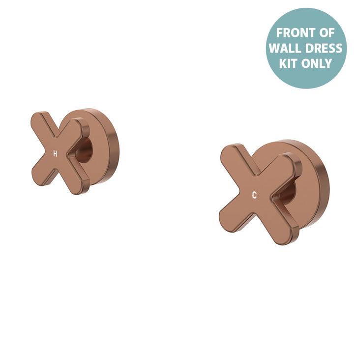 Kaya Wall Set Dress Kit, Cross Taps - Trim Kit Only - Brushed Copper