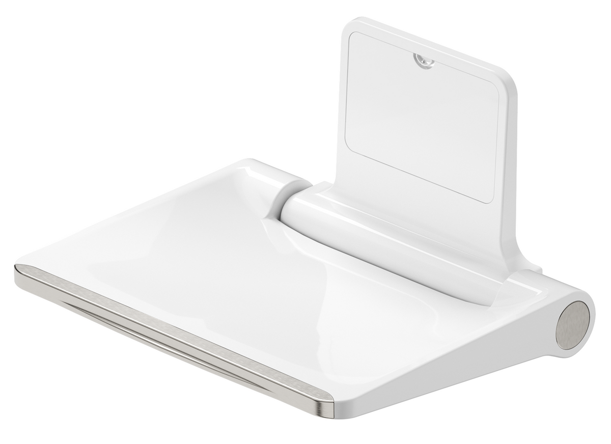 Mica Care Folding Shower Seat - Brushed Nickel - angled view