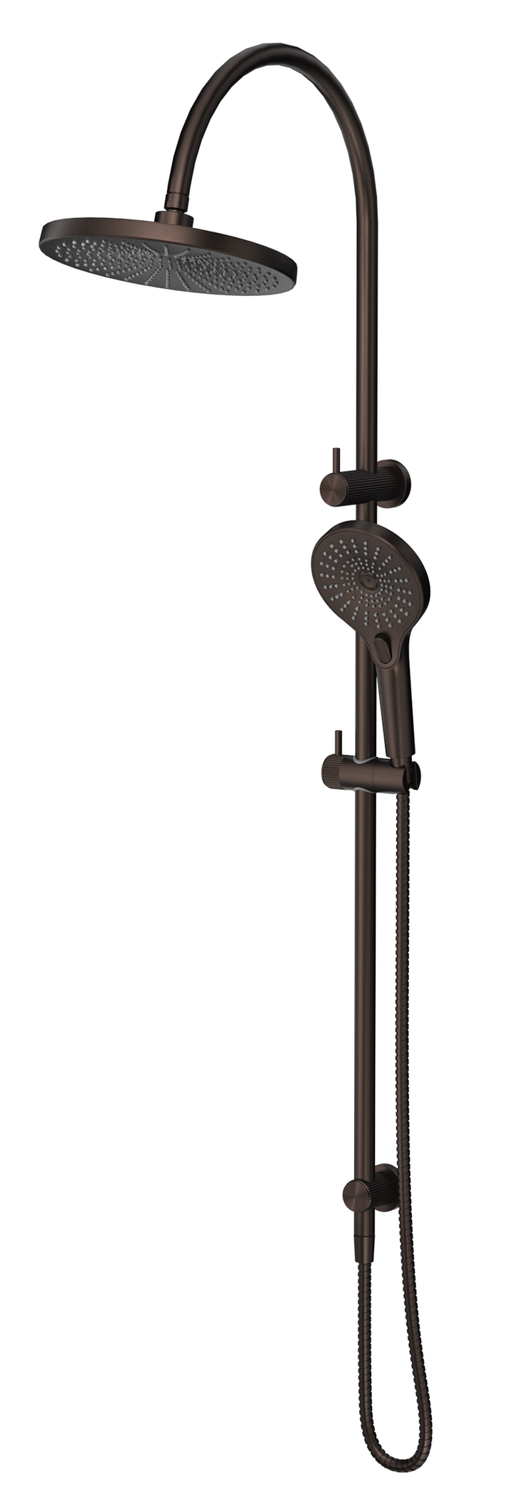 Mica Fluted Gooseneck Dual Shower Rail — Dusk Bronze (BV DSH-R-6H-NR-DB)