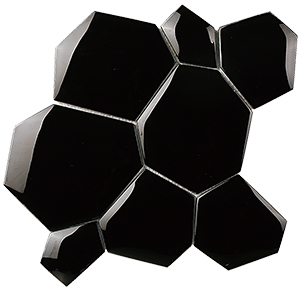Watercube 3D Nero Glass Mosaic tile face, 300 x 295 mm
