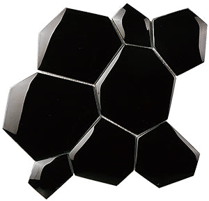 Watercube 3D Nero Glass Mosaic tile face, 300 x 295 mm