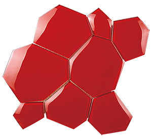 Watercube 3D Red Glass Mosaic tile face, 300 x 295 mm