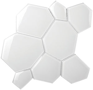 Watercube 3D Super White Glass Mosaic tile face, 300 x 295 mm