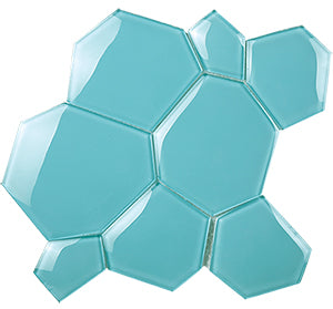 Watercube 3D Blue Haven Glass Mosaic tile face, 300 x 295 mm