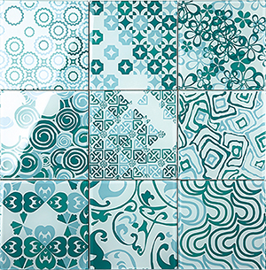 Renaissance Classic Blue Glass Tile tile face, 200 x 200 mm