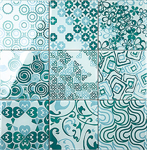 Renaissance Classic Blue Glass Tile tile face, 200 x 200 mm