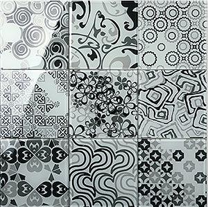 Renaissance Classic Grey Glass Tile tile face, 200 x 200 mm