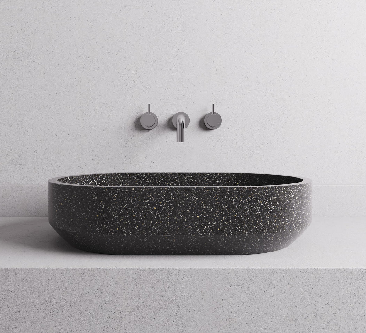 Eden Oval basin — Black terrazzo lifestyle (large)
