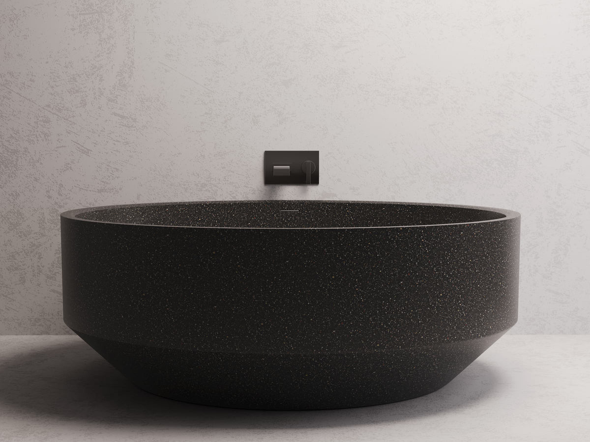 Eden Round freestanding bath — Black terrazzo lifestyle