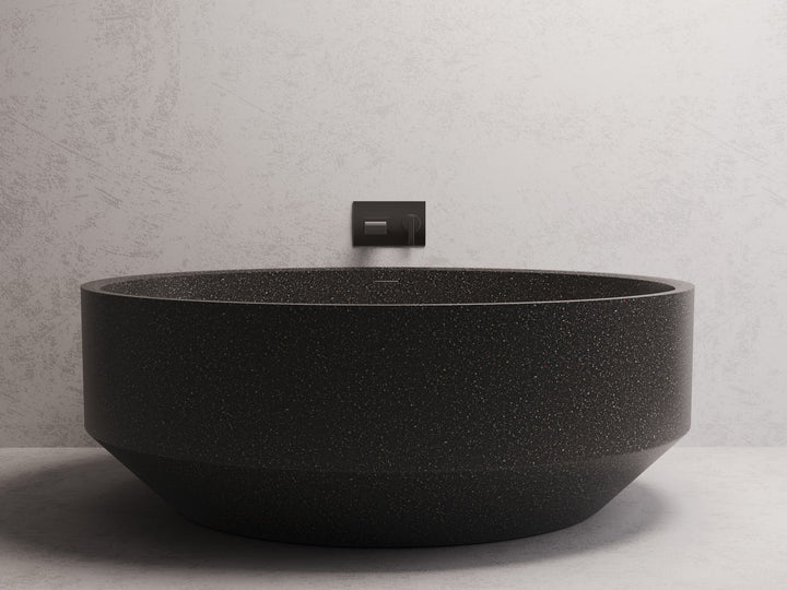 Eden Round freestanding bath — Black terrazzo lifestyle