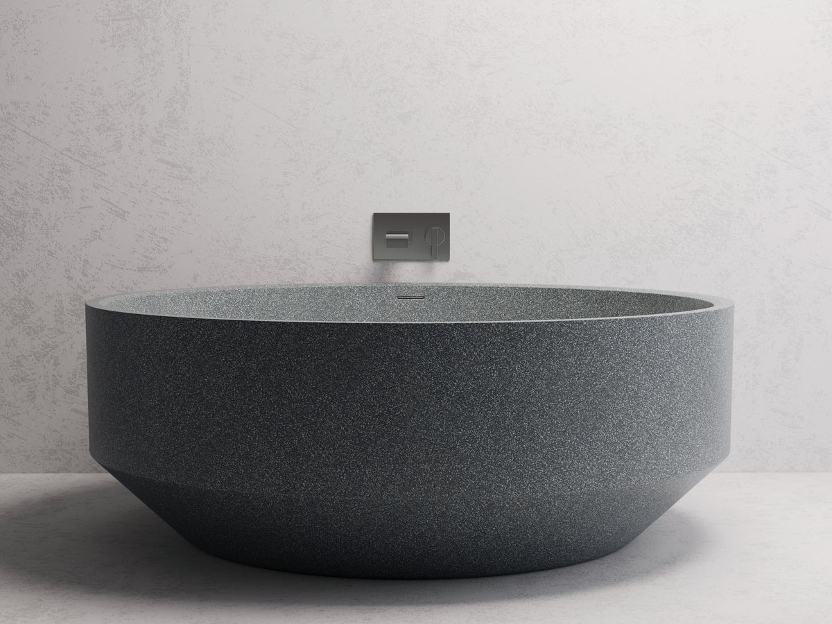 Eden Round freestanding bath — Grey terrazzo lifestyle