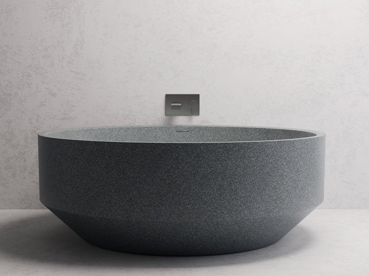 Eden Round freestanding bath — Grey terrazzo lifestyle