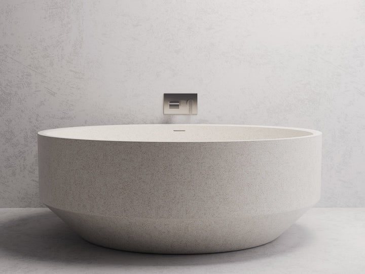 Eden Round freestanding bath — White terrazzo lifestyle