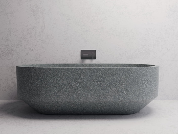 Eden Oval freestanding bath — Grey terrazzo lifestyle