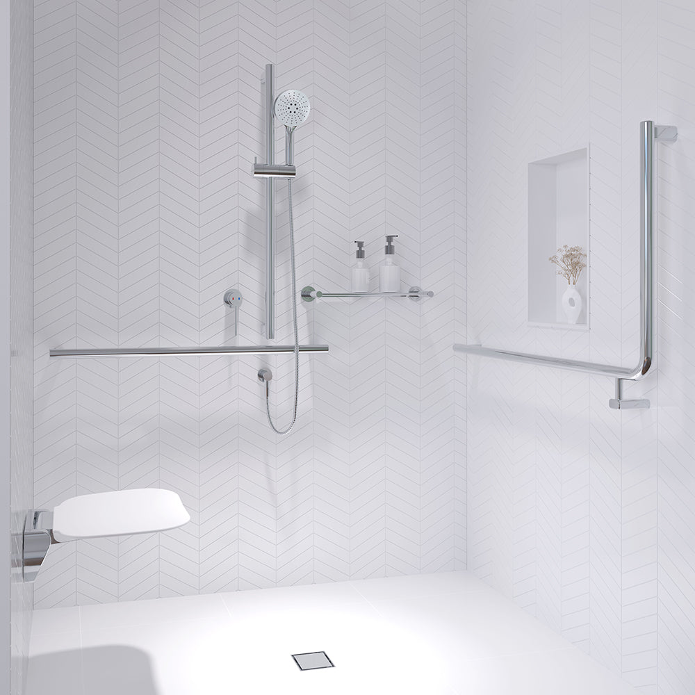 90 Degree Care Slimline Left-Hand Grab Rail - Stainless Steel