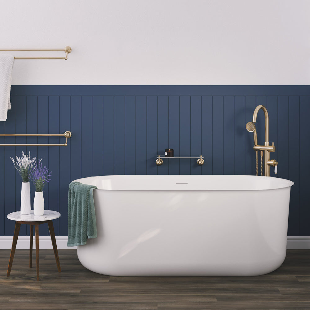 Windsor Freestanding Acrylic Bath with Overflow, 1500mm, Gloss White - Fienza image 4