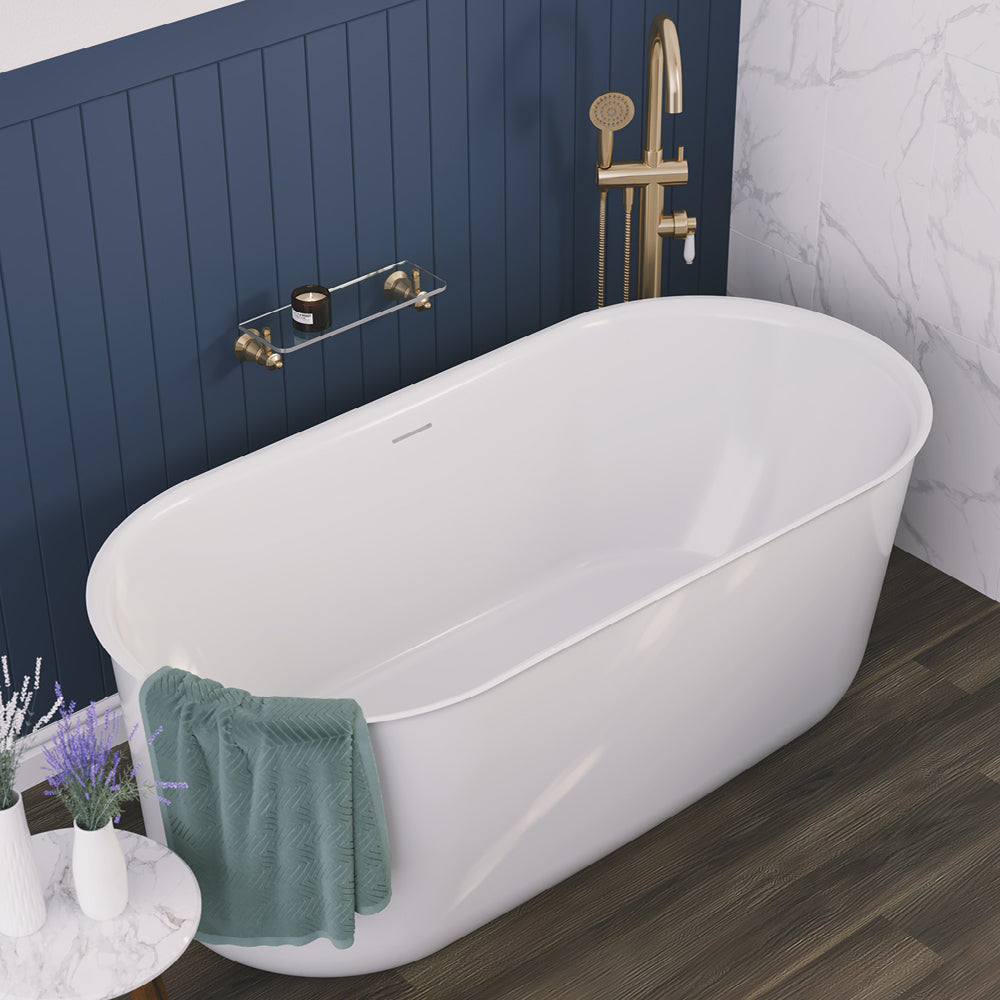 Windsor Freestanding Acrylic Bath with Overflow, 1500mm, Gloss White - Fienza image 5