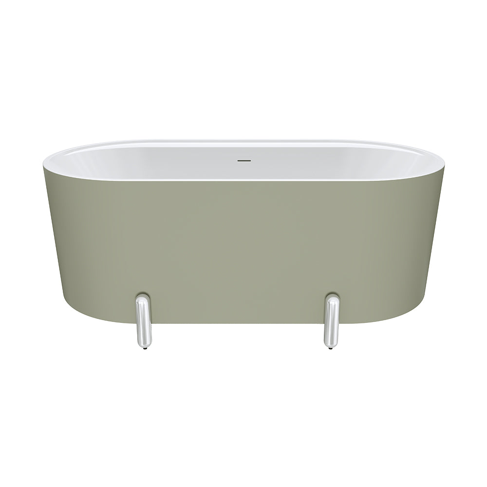 Aluca Freestanding Bath, 1500mm Matte Olive with Chrome Legs with overflow - Fienza image 2