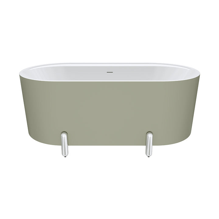 Aluca Freestanding Bath, 1500mm Matte Olive with Chrome Legs with overflow - Fienza image 2
