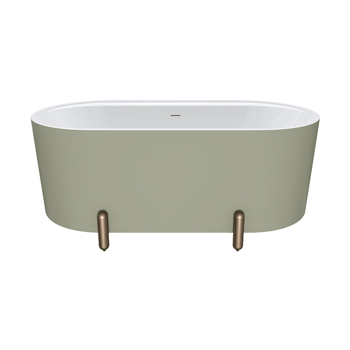 Aluca Freestanding Bath, 1500mm Matte Olive with Brushed Copper Legs with overflow - Fienza image 2