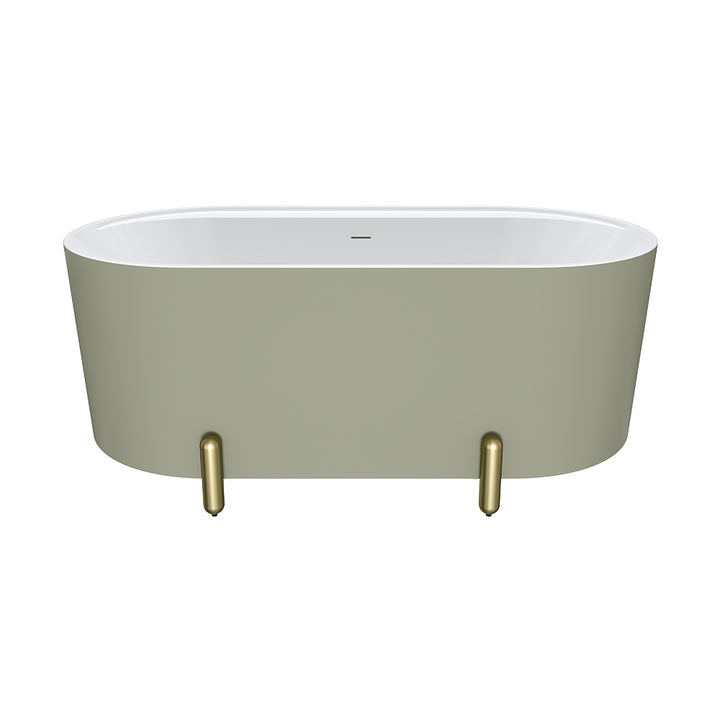 Aluca Freestanding Bath, 1500mm Matte Olive with Urban Brass Legs with overflow - Fienza image 2
