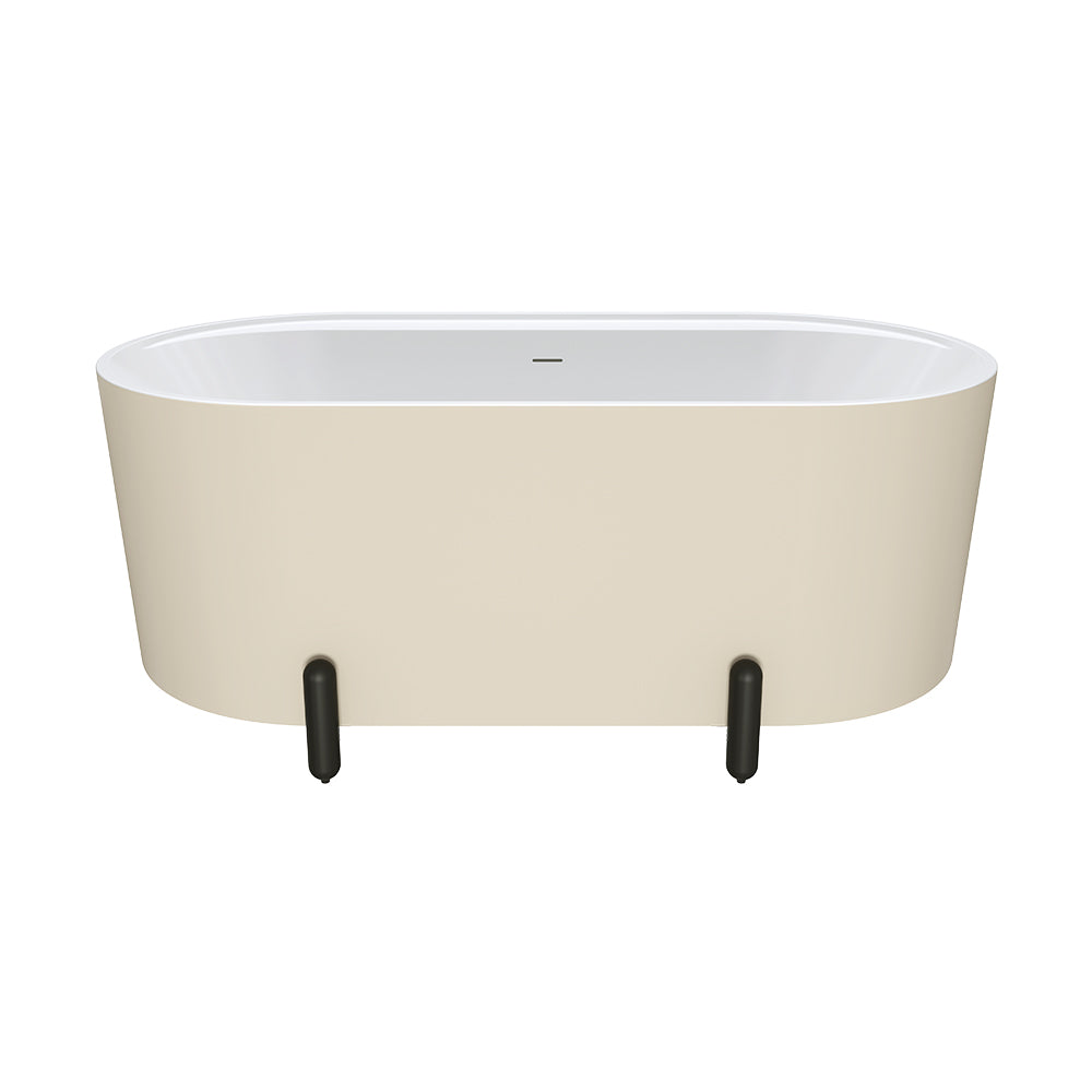 Aluca Freestanding Bath, 1500mm Matte Khaki with Matte Black Legs with overflow - Fienza image 2