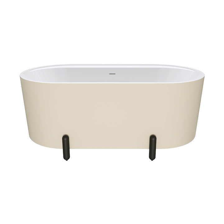Aluca Freestanding Bath, 1500mm Matte Khaki with Matte Black Legs with overflow - Fienza image 2