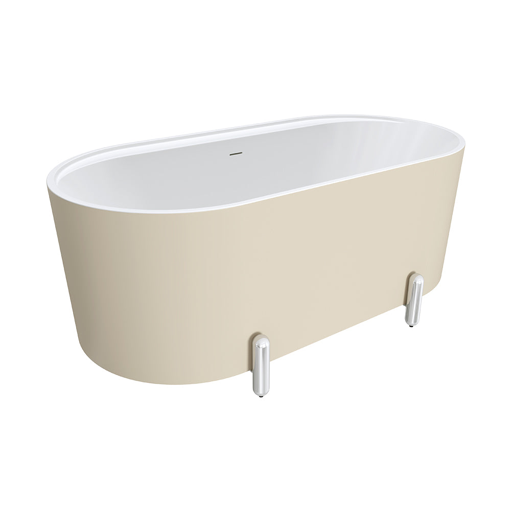 Aluca Freestanding Bath, 1500mm Matte Khaki with Chrome Legs with overflow