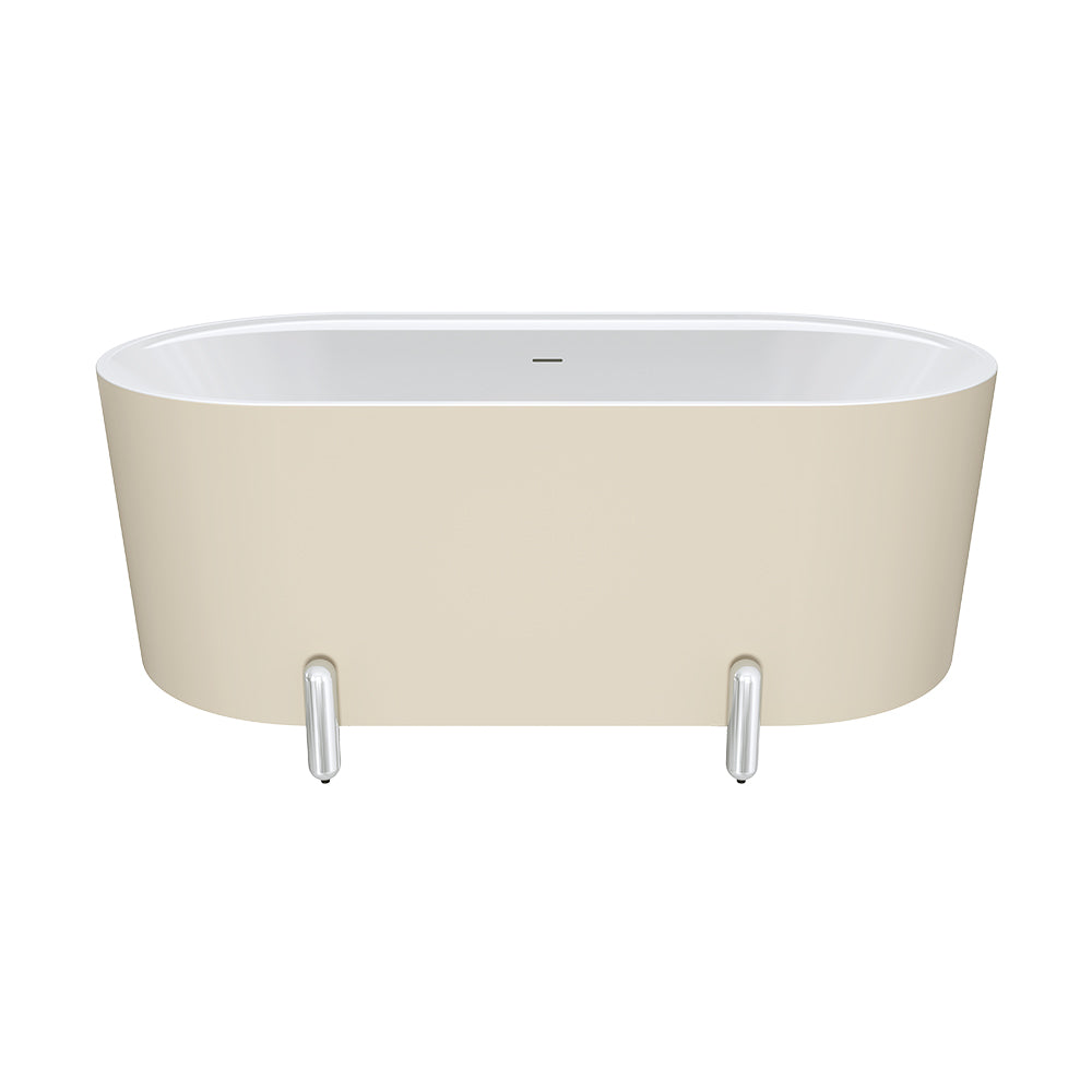Aluca Freestanding Bath, 1500mm Matte Khaki with Chrome Legs with overflow - Fienza image 2