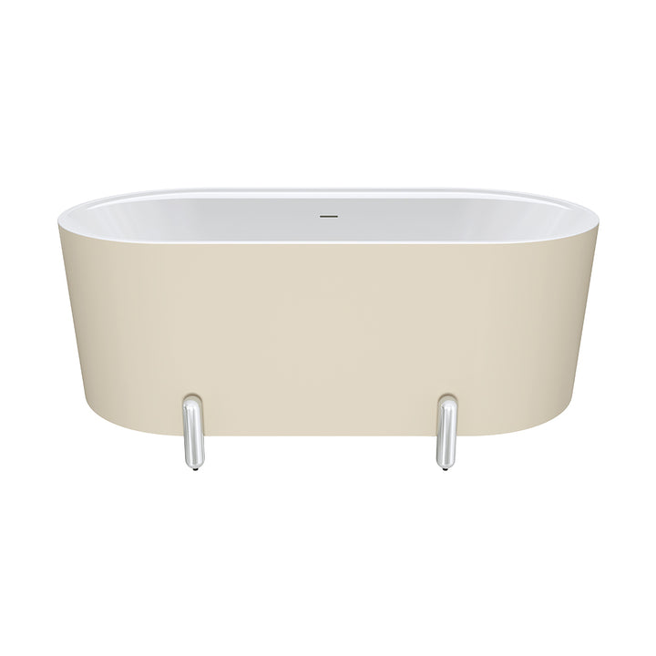 Aluca Freestanding Bath, 1500mm Matte Khaki with Chrome Legs with overflow - Fienza image 2