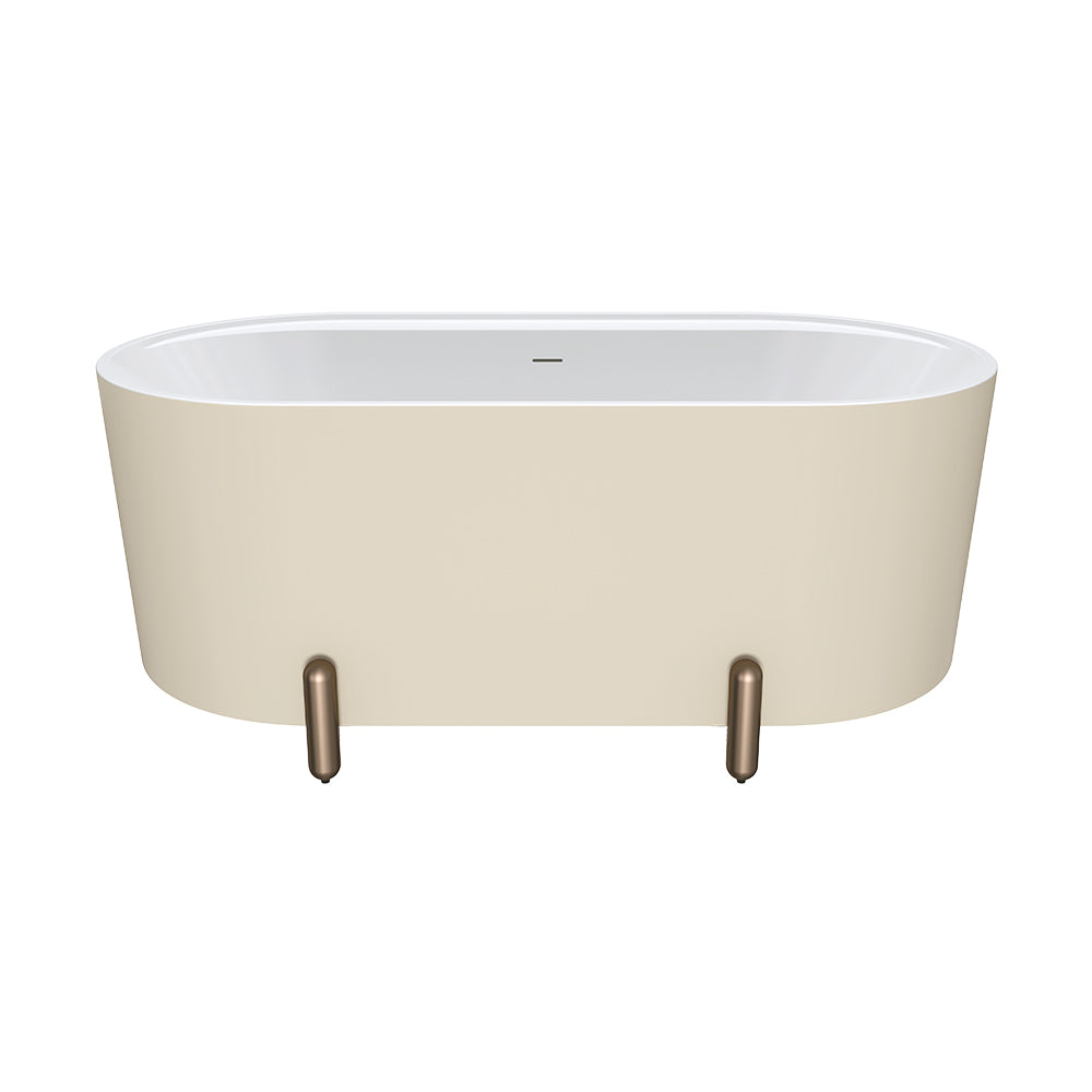 Aluca Freestanding Bath, 1500mm Matte Khaki with Brushed Copper Legs with overflow - Fienza image 2