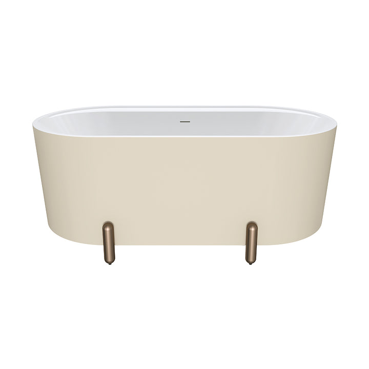 Aluca Freestanding Bath, 1500mm Matte Khaki with Brushed Copper Legs with overflow - Fienza image 2