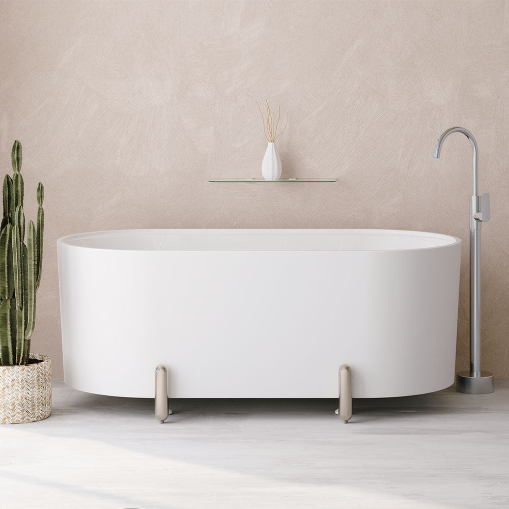 Aluca Freestanding Bath, 1500mm Matte White with Chrome Legs with overflow - Fienza image 4