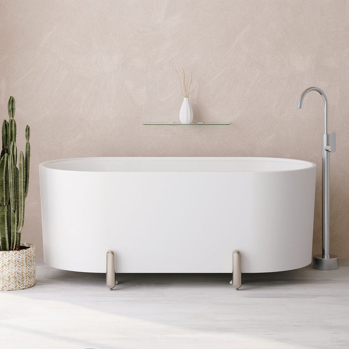 Aluca Freestanding Bath, 1500mm Matte White with Chrome Legs with overflow - Fienza image 4