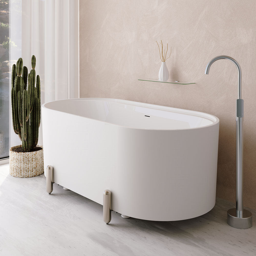 Aluca Freestanding Bath, 1500mm Matte White with Chrome Legs with overflow - Fienza image 5