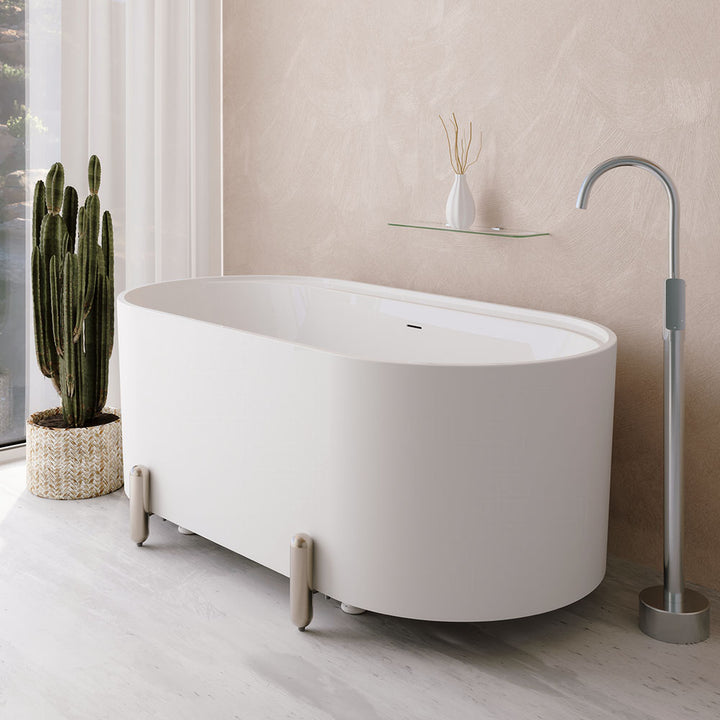Aluca Freestanding Bath, 1500mm Matte White with Chrome Legs with overflow - Fienza image 5