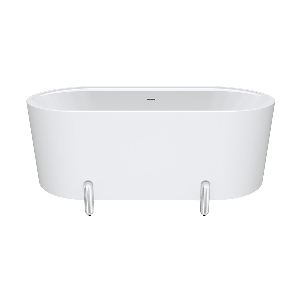 Aluca Freestanding Bath, 1500mm Matte White with Chrome Legs with overflow - Fienza image 2