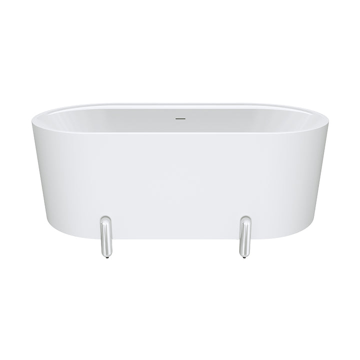 Aluca Freestanding Bath, 1500mm Matte White with Chrome Legs with overflow - Fienza image 2