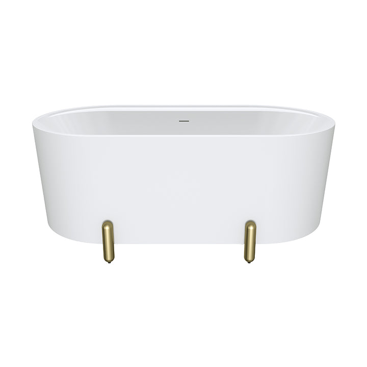 Aluca Freestanding Bath, 1500mm Matte White with Urban Brass Legs with overflow - Fienza image 2