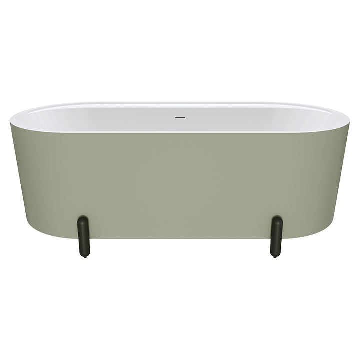 Aluca Freestanding Bath, 1700mm Matte Olive with Matte Black Legs with overflow - Fienza image 2