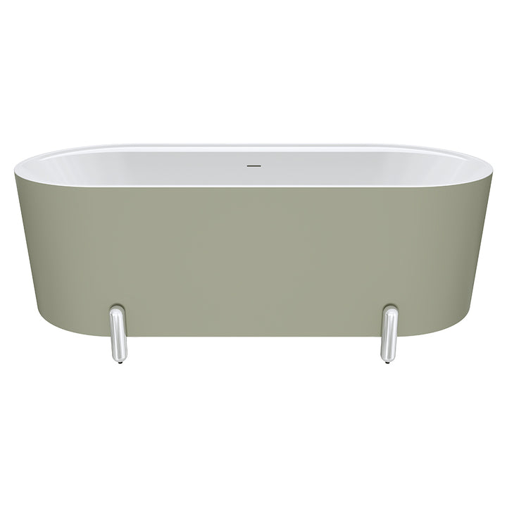 Aluca Freestanding Bath, 1700mm Matte Olive with Chrome Legs with overflow - Fienza image 2