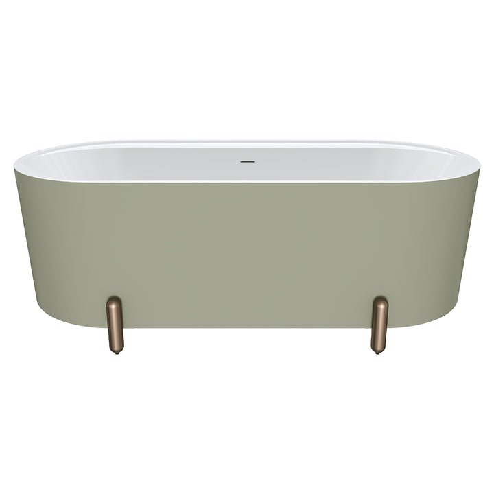 Aluca Freestanding Bath, 1700mm Matte Olive with Brushed Copper Legs with overflow - Fienza image 2