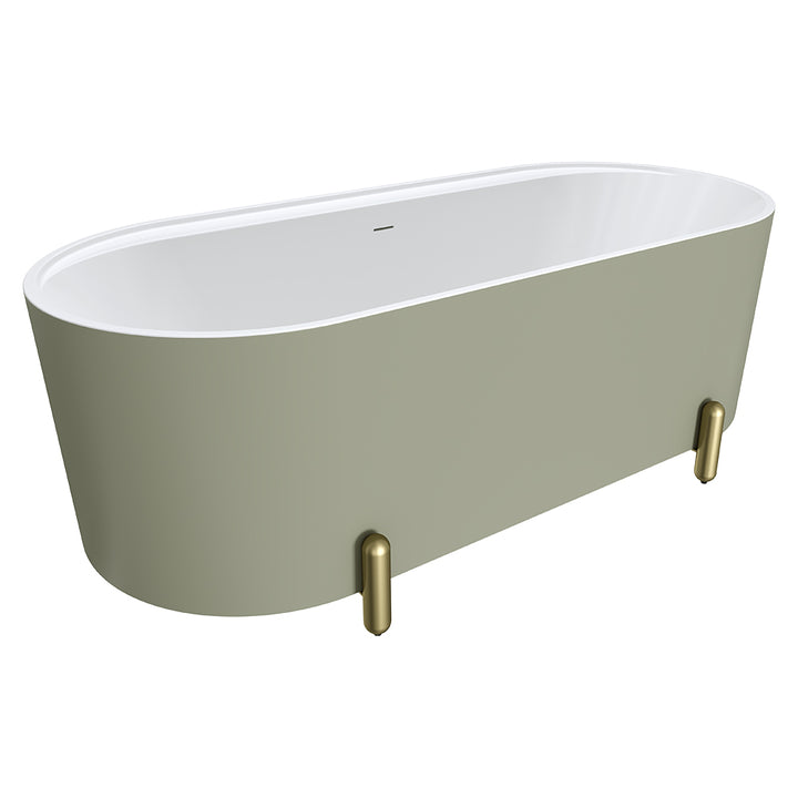 Aluca Freestanding Bath, 1700mm Matte Olive with Urban Brass Legs with overflow
