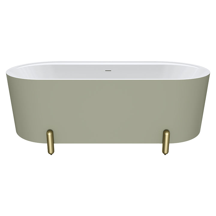Aluca Freestanding Bath, 1700mm Matte Olive with Urban Brass Legs with overflow - Fienza image 2