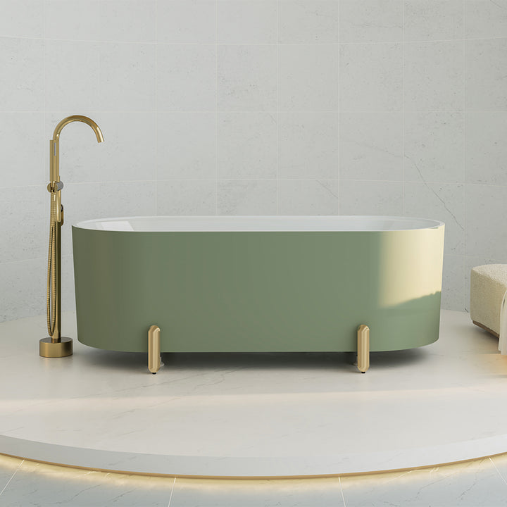 Aluca Freestanding Bath, 1700mm Matte Olive with Urban Brass Legs with overflow - Fienza image 4