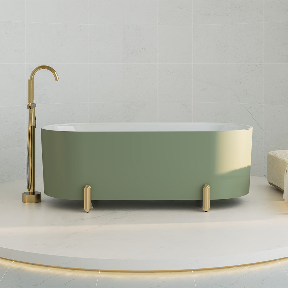 Aluca Freestanding Bath, 1500mm Matte Olive with Chrome Legs with overflow - Fienza image 4